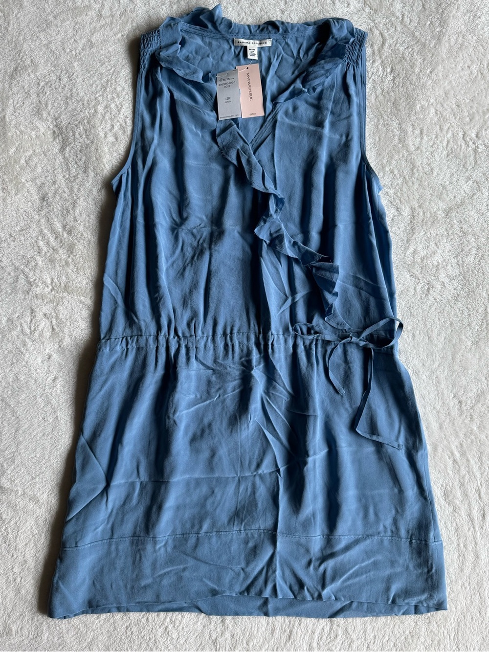 Banana Republic 100% Silk Ruffle Wrap Dress 12P Blue NWT